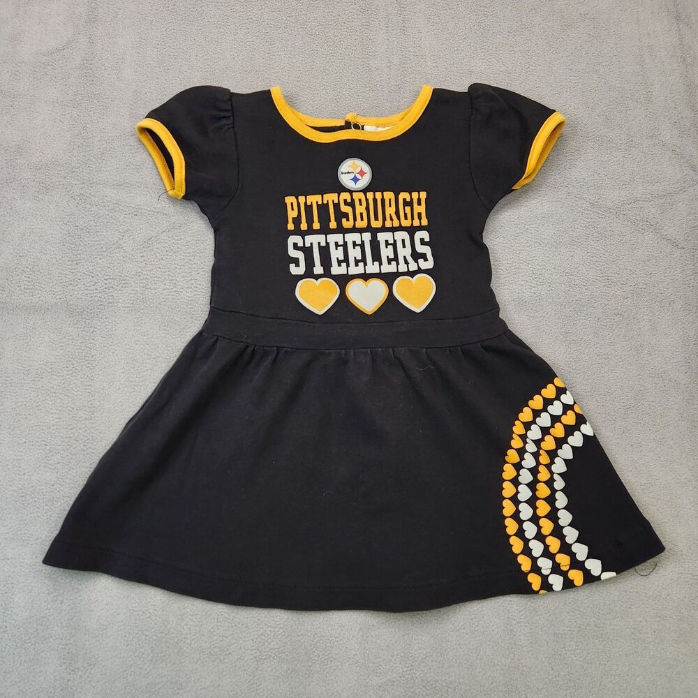 NFL Pittsburgh Steelers Dress Girls 2T Black Short Sleeve Hearts Football